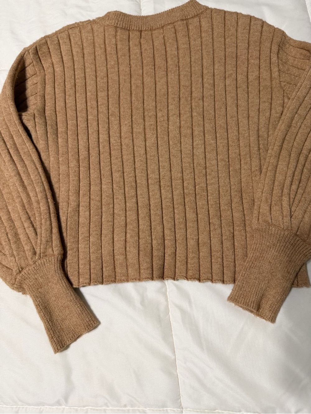 Ribbed Crewneck Sweater in Camel Tan - Picture 4 of 7